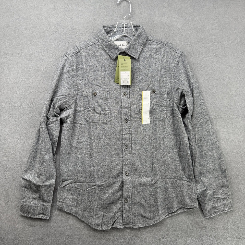 Goodfellow & Co Mens S Standard Fit Midweight Flannel Shirt Gray Recycled Cotton